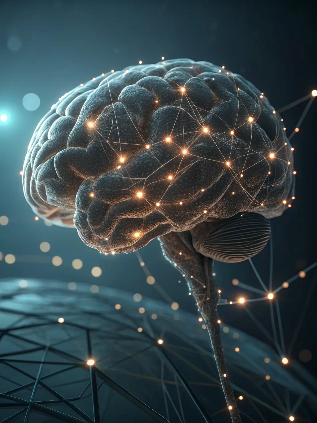 A futuristic rendering of an AI brain analyzing market trends, highlighting the advanced technology behind Rlyxa Hedge Fund's investment strategies.