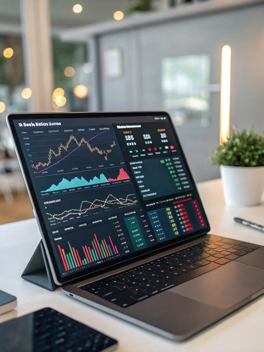 A professional photograph of a modern trading dashboard with AI analytics, showcasing real-time data and investment insights for Rlyxa Hedge Fund.