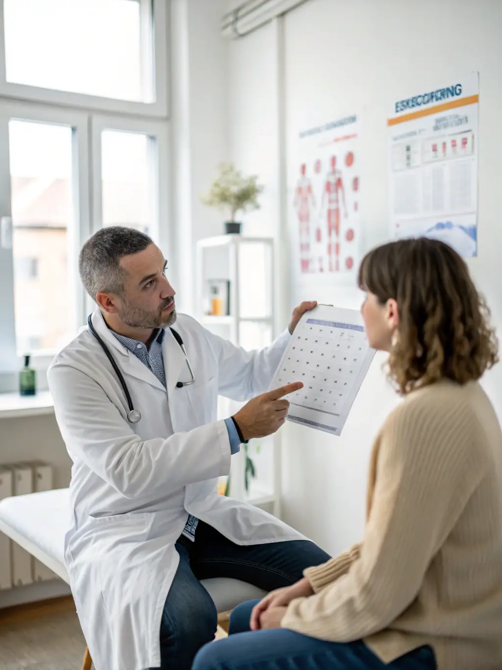 A healthcare professional explaining diabetes prevention strategies using a digital interface, showcasing clinical data and educational resources.